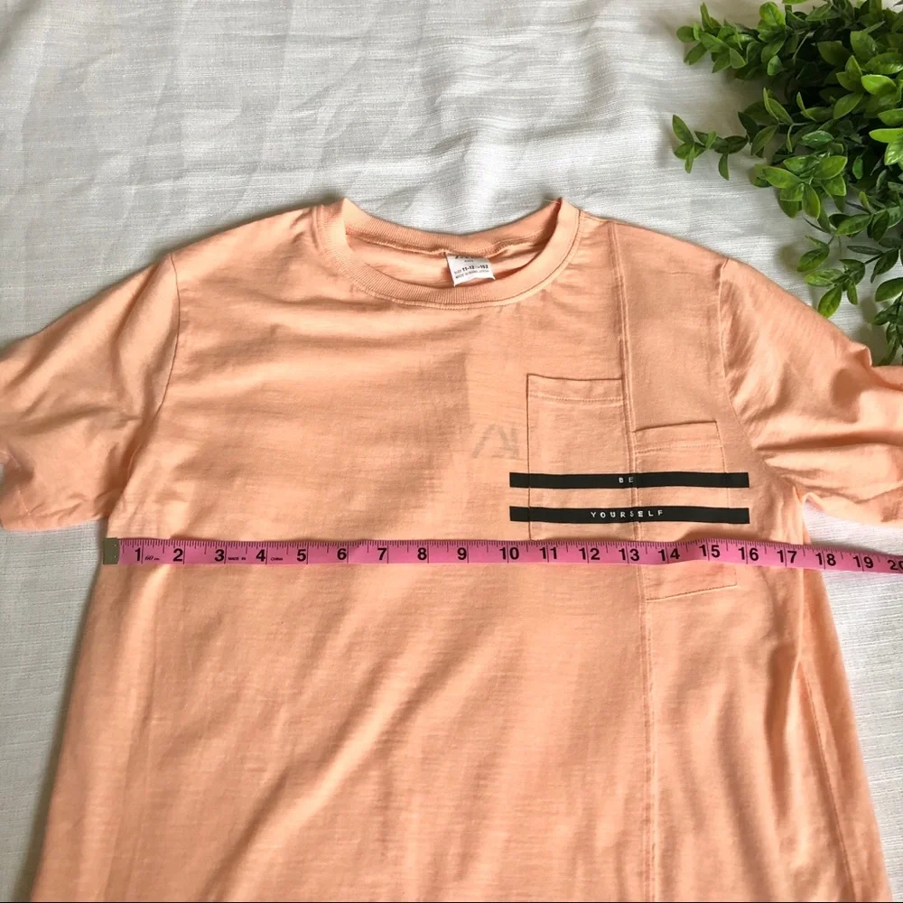 NWT Zara Kids Peach / Black “Be Yourself” Split Pocket T-Shirt Size 11-12